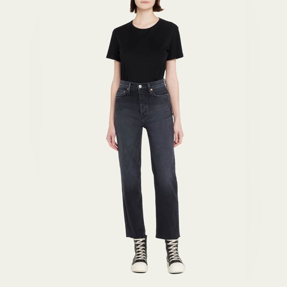 Re Done 70s StovePipe High Rise Jeans In Washed Noir Sz 29 Straight 5 Pockets